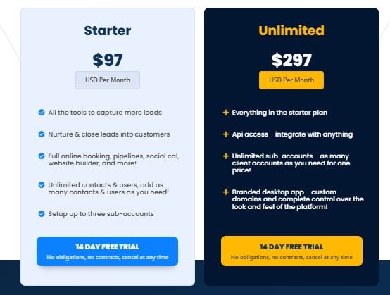 GoHighLevel pricing plans 2025